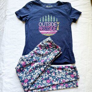 Eddie Bauer Kids Navy Tee & Floral Leggings Set S (7/8) Cotton Blend